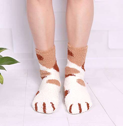 Plush Slipper Socks Women - Dog Paw Warm Fuzzy Crew Socks Cozy Soft 5 Pairs For Winter Indoor #TOP4