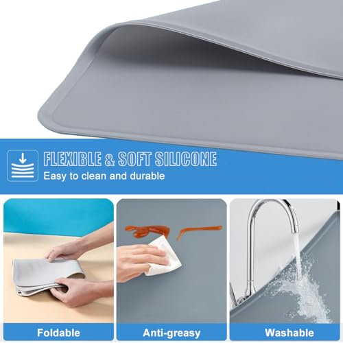 Water Cooler Dispenser Mat with Raised Edge, Water Cooler Mat Drip Tray Floor Protector, 24\"x16\" Water Dispenser Drip Pan Waterproof Desktop Silicone Mat for Mini Fridge, Washer, Coffee, Dishwasher