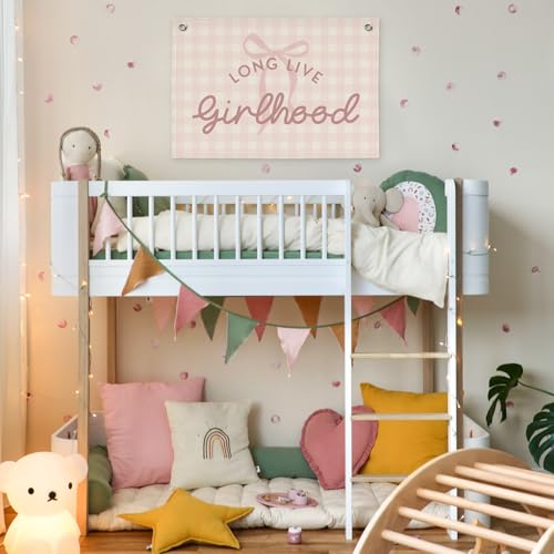 Image of Pink Cute Room Decor Long Live Girlhood Banner, Coquette Bow Girls Room Decor for Nursery Playroom Wall Hanging Linen Flag,Baby Girls Bedroom Decorations,Baby Showers Newborn Gift 30x20 girlroom
