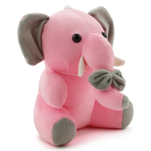 Image of 28 CM Cute Pink Elephant Plush Soft Toy with Bow, Stuffed Animal Doll, Kawaii Plush Teddy for Kids, Girls & Boys, Hugging Toy, Birthday Gift, Baby Nursery Decor