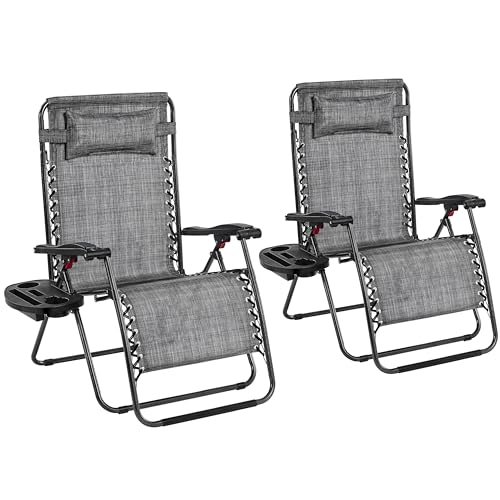 Yaheetech Zero Gravity Chair Outdoor Patio Recliner Heavy Duty Adjustable Foldable Sunlounger W/Cup Holder & Carry Strap for Patio Poolside Deck Gray/2