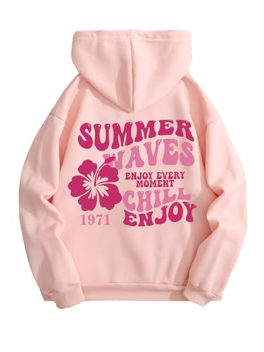 SOLY HUX Womens Sweatshirt Graphic Hoodies Letter Print Casual Long Sleeve Drawstring Pullover Tops with Pocket Pink Letter M