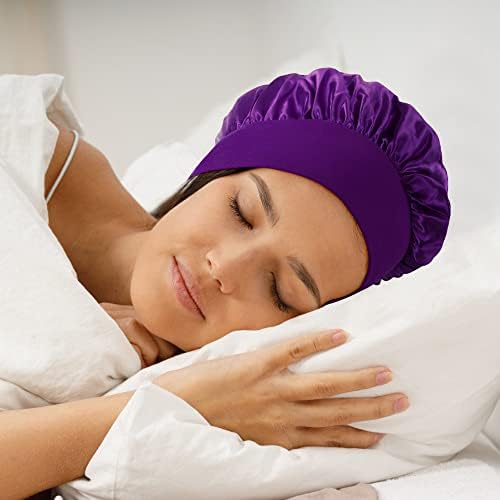 Hair Bonnet for Women - Soft Breathable Hair Cap Shower Caps for Braids Natural Hair, Black+Purple+Red+Sapphire blue - Image 2