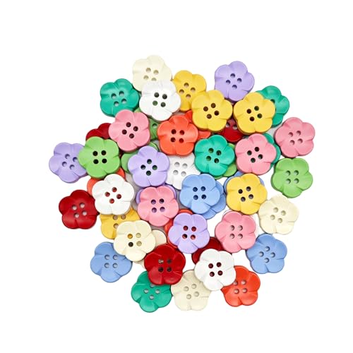 CANDEOLA 50-Pcs 11/16" Flower Resin Buttons | Bulk Assorted Colorful