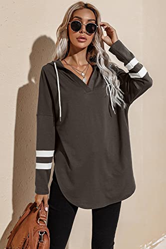 Image of Womens Long Sleeve V Neck Hoodie Sweatshirts Lightweight Pullover Tops