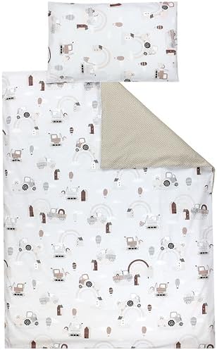 TupTam Kinder Bettwäsche Gemustert 2-Teilig Wendebettwäsche, Traktoren/Regenbögen/Beige/Punkte, 135x100 cm