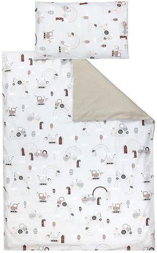 TupTam Kinder Bettwäsche Gemustert 2-Teilig Wendebettwäsche Farbe: Traktoren/Regenbögen/Beige/Punkte Größe: 135x100 cm