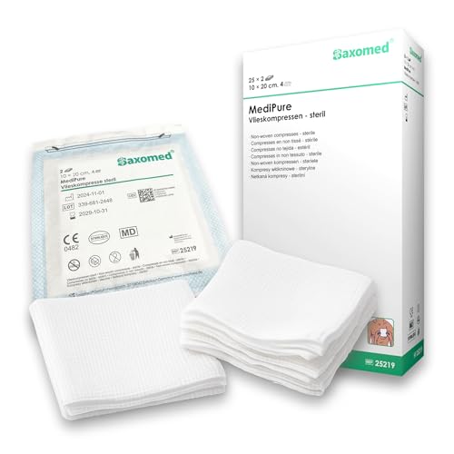 Saxomed Kompressen steril 10x20 cm - 50 Stück Wundkompressen sterile Gaze - Wundverband Wundauflage nicht haftend - Vlieskompressen Ideal für Erste Hilfe & Pflege