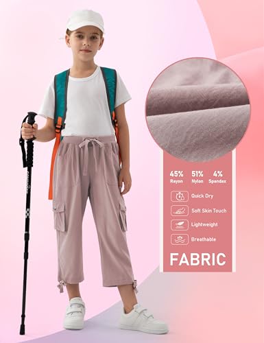 Image of MoFiz Capri Cargo Pants for Girls with Pockets Loose Fit Casual Pant Dressy Lightweight Kids Baggy Parachute Pants for Hiking