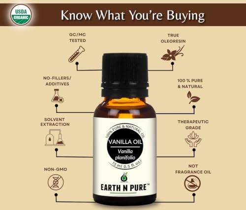 Image of Earth N Pure Vanilla Essential Oil Natural & Therapeutic Grade | for Skin, Face, Hair, Candle, Diffuser and Essential Oil for Home Fragrance 15 ML