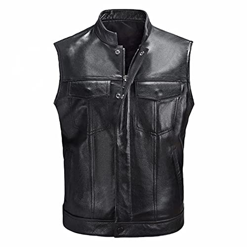 WSLCN Colete masculino de couro sintético para motociclistas, colete preto com bolsos, Preto, M