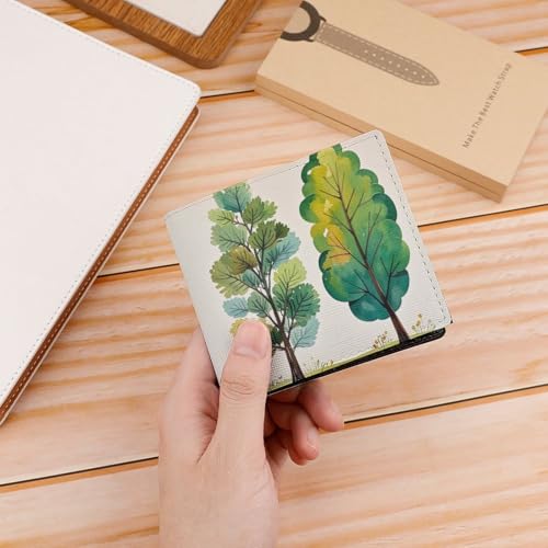 Spring Watercolor Eucalyptus Trees Wallet Elegant Leather Wallets with ID Window & 2 Card Slots, Slim Bifold Wallet for Men Women4