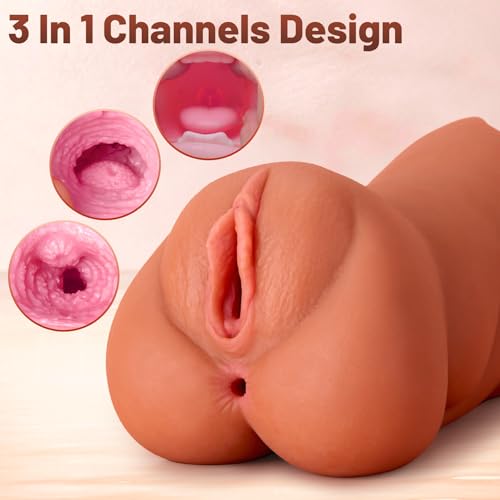 Image of ZEMALIA 8.6in Realistic Male Masturbator Sex Doll with 3D Textured Channels | 3 IN 1 Male Sex Toys with Lifelike Face, Vagina & Anus, Built-in Elastic Ring, Soft Adult Sex Toy for Men Private Pleasure