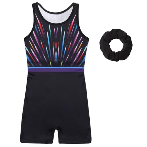 Gymnastics Leotards for Girls With Shorts Biketards Unitards Tumbing Ballet Dance Outfit 4-13Years Multicolor Line 8-9 Years