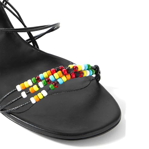Strappy Sandals Stiletto Heels For Women Open Squared Toe Ankle Strap Beaded Peral Summer High Heels Casual Vacation Beach Daily Shoes3
