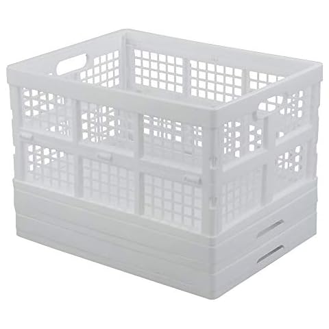 Joyeen 33 L Folding Plastic Crates, White Collapsible Storage Crates Set of 3 Cover