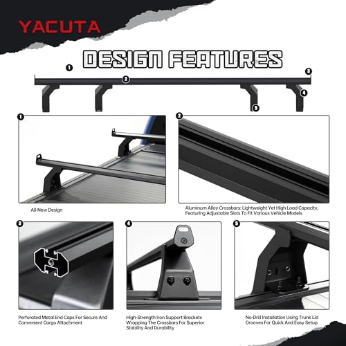 Image of Adjustable Truck Bed Rack Cross Bars,Compatible with Mid-Size Trucks with Retractable Hard Tonneau Covers|Length 65 inch|2PCs|Made of high-Strength Aluminum Alloy