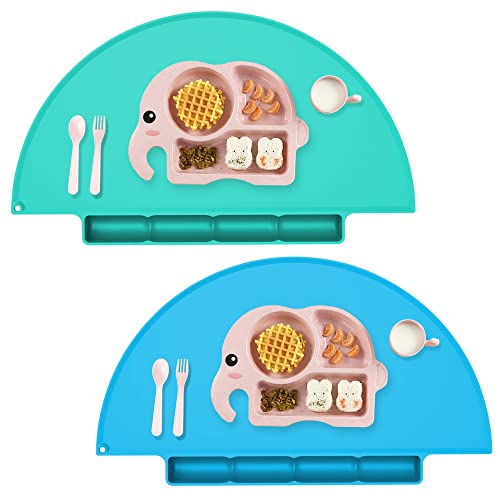 Silicone Baby Placemat, Food Catching Baby Toddlers Placemats, Multi-Purpose Silicone Place Mats,2Pack,Blue/Baby Green #TOP18