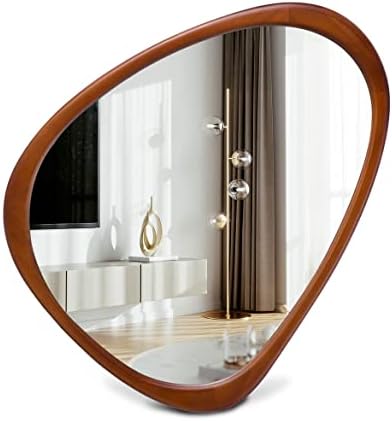 CFYLO Irregular Mirror, Wood Wall Frame Mirror, Asymmetrical Decorative Wall Wooden Mirror for Living Room Bedroom Entryway Bathroom Home Decor,22.5 x 17.5 Inches