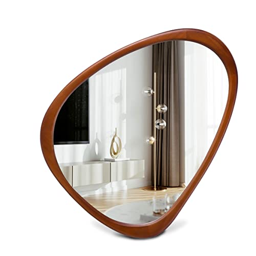 22.5″ x 17.5″ Irregular Mirror, Wall Mirror Wood Frame, Asymmetrical Decorative Wall Wooden Mirror for Living Room Bedroom Entryway Bathroom Hallway Home Decor