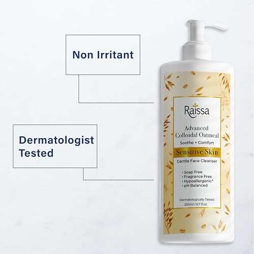 Image of Raissa Colloidal Oatmeal Face Wash Cleanser for Sensitive Skin | Hypoallergenic, Fragrance Free, pH Balanced Silicone Free | For Men & Women |200ml