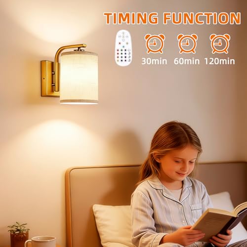 Image of Battery Operated Wall Sconces Set of Two, Dimmable Battery Wall Light with RGB Bulb, Rechargeable Wall Mounted Sconce Lamp with Remote Control for Bedroom, Living Room, Entryway, Gold