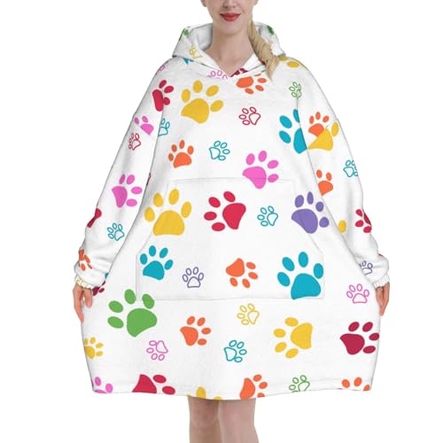 Sweat à capuche couverture unisexe en flanelle à motifs de pattes colorées