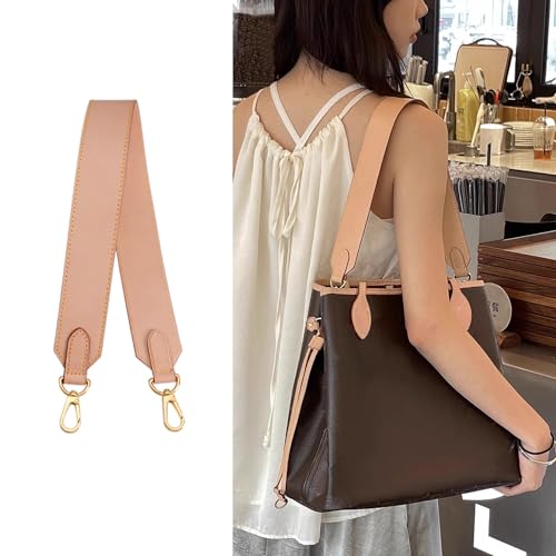 Doxo Vachetta Leather Wide Purse Straps Replacement Compatible with Lv Neverfull Graceful Speedy Tote Handbag, Cowhide Shoulder Bag Strap Handmade, 1.5W''/25.6L'',Beige