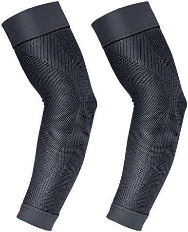 KEKING® Compression Arm Sleeves, Pair, Firm 20-30mmHg Graduated Compression Full Arm Support for Recovery, Pain Relief, Tendonitis, Golfers & Tennis Elbow Brace, Workouts Sports - Latex Free Grey S