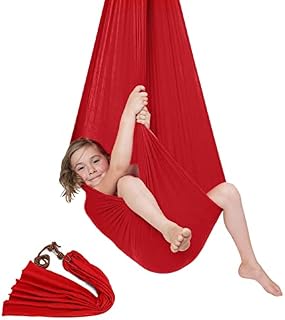 BuoQua Sensory Swing Chair Hanging Seat Adjustable Aerial Flying Yoga Hammock Sensory Hammock for Kids or Adults Tree Rope Therapy (Red)