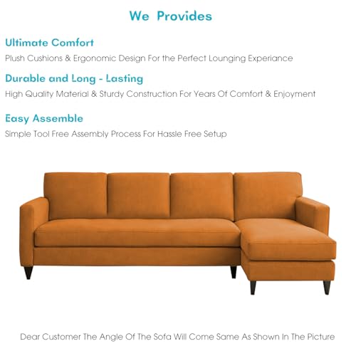 Image of Carlos RHS 4 Seater L Shape Sofa Set for Living Room & Home Office Furniture, Modern Durable Sectional Corner Sofa Couch, Premium Fabric Comfortable Seating with Strong Frame (Orange)