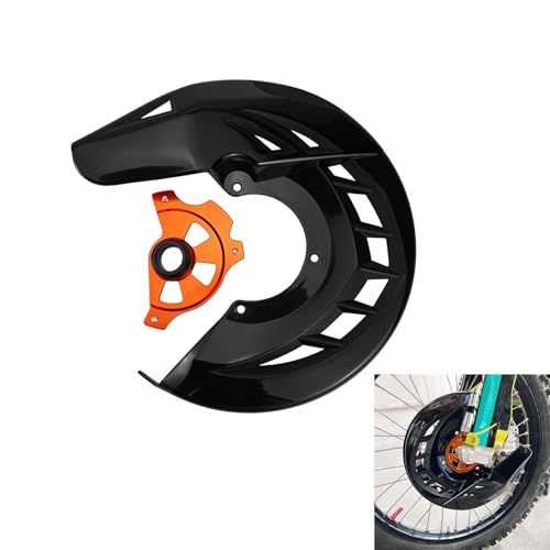 NICECNC Black Oreange Front Brake Disc Protector Shield Compatible with KTM 125-450 XC/SX/XCF/SXF 2016-2025 Compatible with Husqvarna 125-450 FC/FX/TX/TC 2016-2025 See Fitment