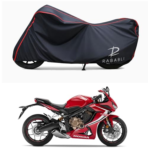 Image of Waterproof Bike Body Cover Compatible for | Honda CB650R STD | Taffeta Fabric, Red Piping Design, Bottom Elastic Fit | Dustproof, Sun UV & Rain Protection for All Bikes