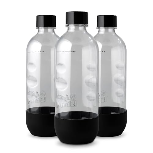 Replacement Carbonating Sparkling Water Bottles for SodaStream - 1 Liter, BPA-Free & Leak-Proof (Compatible with Fizzi, One Touch, Jet, Source, Play, Genesis, Power Models) - 3-Pack (Black)