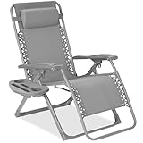 Best Choice Products Adjustable Zero Gravity Chair, Monochromatic Color Folding Patio Recliner w/Side Tray, Headrest - Dove Gray