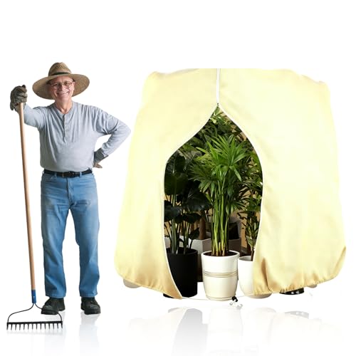 Tela no tejida para plantas, 180 x 120 cm, 70 g/m², tela anticongelante para plantas, tejido no tejido reutilizable con cremallera y cordón, protección invernal para palmeras, aceitunas, heladas