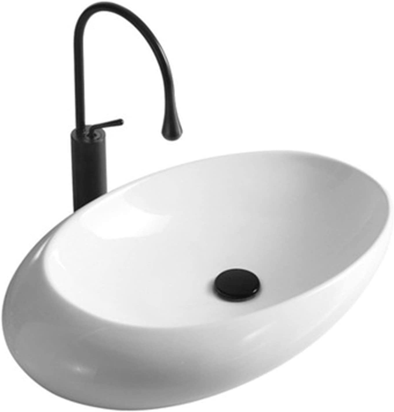 WOTZOV Ceramic Bathroom Sink Countertop Basin, Bathroom Basin - Vessel Sink, Top Ceramic Basin Sink Design Oval,58x37x13cm