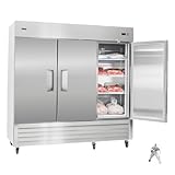 VEVOR Commercial Reach-In Freezer 85" W, 69 Cu.Ft Stainless Steel Upright Freezer with Three Doors, Auto-Defrost, 12 Adjustable Shelves, -11 to 14℉ Temp Control, ETL Certified