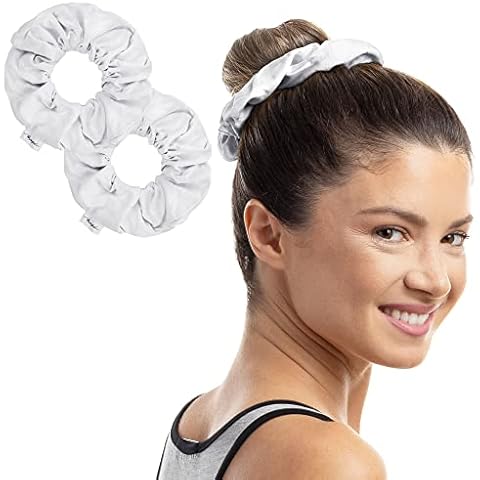 Microfiber Hair Drying Towel Scrunchies by The Perfect Haircare - Anti-Frizz & Silky Smooth - Ponytail/Bun Holder - Quick Drying & Absorbent - for Curly, Wavy, Long & Short Hair (2 Pack) (White) Cover