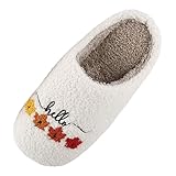 ZSpzx Women Christmas Cotton Slippers Cute Cartoon Print Plush Lining Flat Wide Width Low Heels Slip On Winter Casual Shoes Trendy Dressy Comfortable Warm Fuzzy Non-Slip House Couple Slides