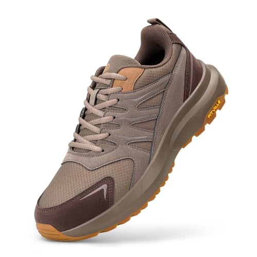 FitVille Men's Outdoor Hiking Shoes with High Traction Outsole, Water-Resistant & High Rebound Cushioning, Low-Top Trailing Shoes for Walking Trekking Camping Coffee Brown