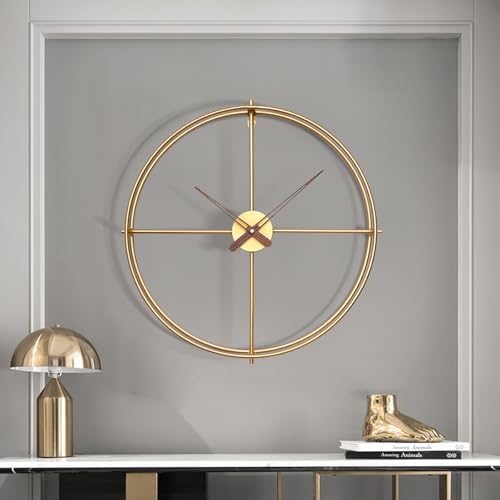 SUZEPER Large Round Decorative Wall Clocks, Modern Big Classical Metal Dial Wall Clock with Walnut Pointers for Living Room Home Decor Bedroom Kitchen Office(19.7in, GoldC)