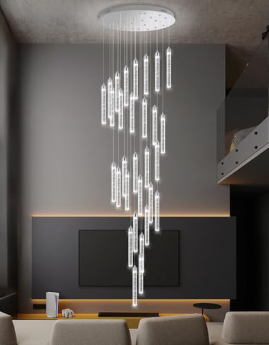 Image of 30-Light 197'' High Ceiling Chandeliers Modern Crystal Chandeliers for Entryway Long Spiral LED Dimmable Chandelier Flush Mount Ceiling Staircase Foyer Living Room Sloped ceilings Light Fixture