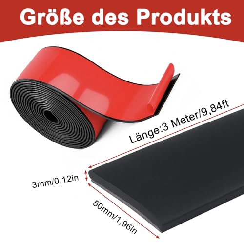 Gummistreifen Selbstklebend, (50mm x 3mm x 3m) Vollgummi Gummiprofil, neopren Gummistreifen, Selbstklebend Neopren Gummimatte, selbstklebends Neopren Gummimatte, für Dichtungen, Bodenbeläge, Schwarz