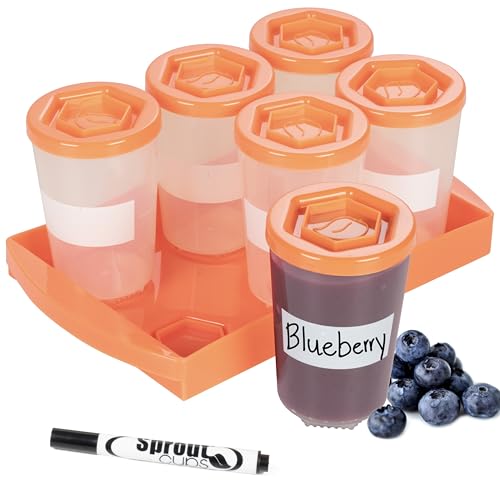 Baby Food Containers- Sprout Cups - Reusable Stackable 4 Oz. Storage Cups (6 Pack) with Tray and Dry-Erase Marker - 100% BPA Free Size: 4 Oz, Model: