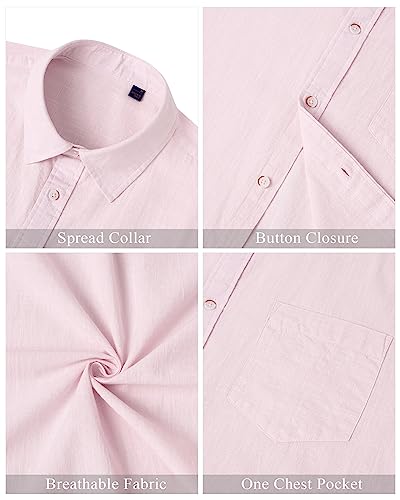 Image of J.VER Mens Linen Shirt Short Sleeve Button Down Casual Summer Shirts | Cotton Linen, Untucked, Big Tall, from Beach Camp Vacation, Cruise Fishing, Work Office, to Wedding Party Family, with Pocket