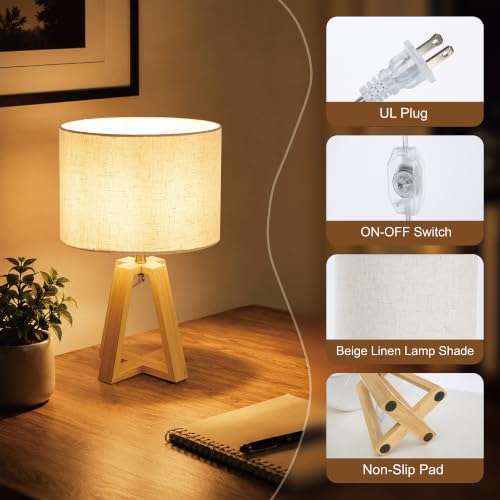 Image of Small Table Lamp, Dimmable Bamboo Bedside Lamp | Mid-Century Modern Style for Bedrooms, Nightstands, Living Rooms, Home Offices, and Reading Nooks