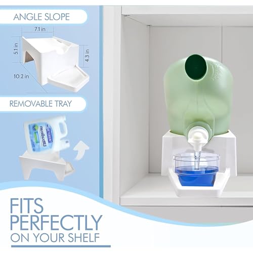 Image of Liquid Laundry Detergent Holder Stand with Drip Tray - 3 Pack - White | Easy Pouring, Rubber Feet, Angled Stand, Fabric Softener Dispenser for Laundry Room Organization & Storage
