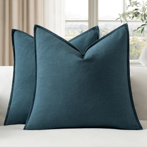 EMEMA Decorative Linen Throw Pillow Covers 22x22 Inch Navy Blue