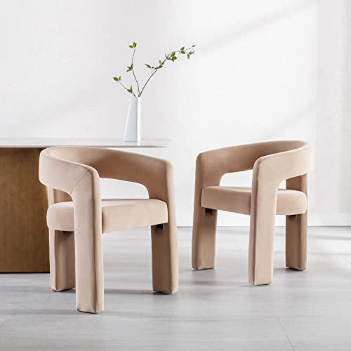Wahson Velvet Fabric Upholstered Open-Back Dining Chair, Modern Kitchen Armchair For Dining Room, Khaki #TOP1